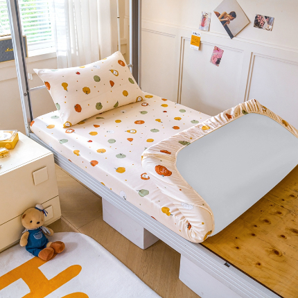 91家纺网 家纺一手货源 找家纺 （总）斯尔顿 2025新款13070全棉纯棉印花学生宿舍上下铺套件-第一批单品床笠单件单床笠