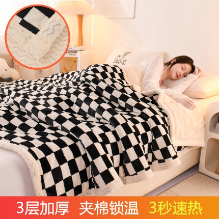 91家纺网 家纺一手货源 找家纺 【长期供应】三层夹棉牛奶绒印花盖毯秋冬午睡毯可机洗网红直播毛毯爆款