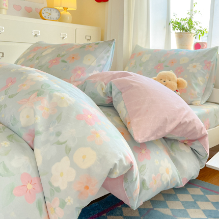 寻米 2025新款全棉印花学生季学生三件套 春日暖阳-兰