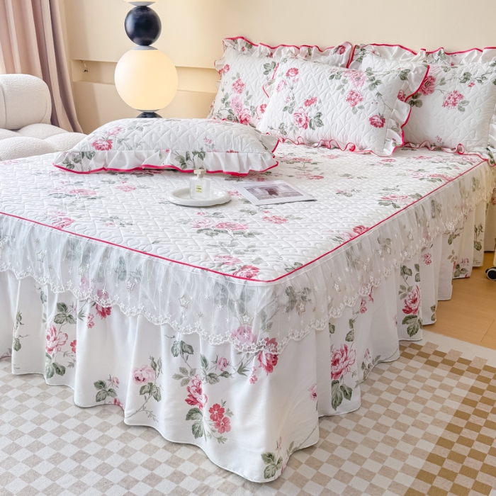 91家纺网 家纺一手货源 找家纺 （总）2025云朵棉多功能印花全夹棉床裙四件套 夹棉被套空调被蕾丝花边加棉床裙三件套枕套夏被单品