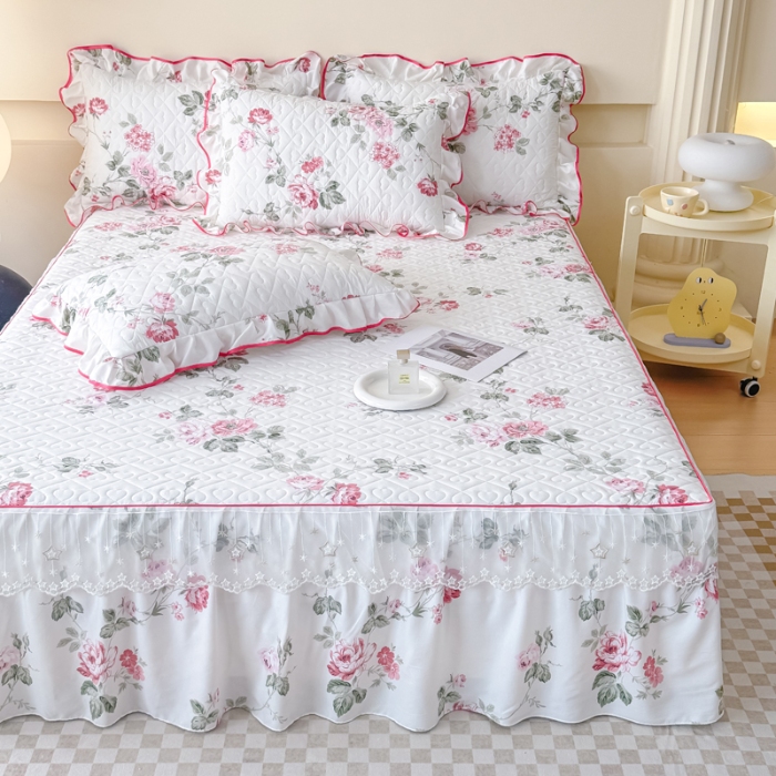 91家纺网 家纺一手货源 找家纺 （总）2025云朵棉多功能印花全夹棉床裙四件套 夹棉被套空调被蕾丝花边加棉床裙三件套枕套夏被单品