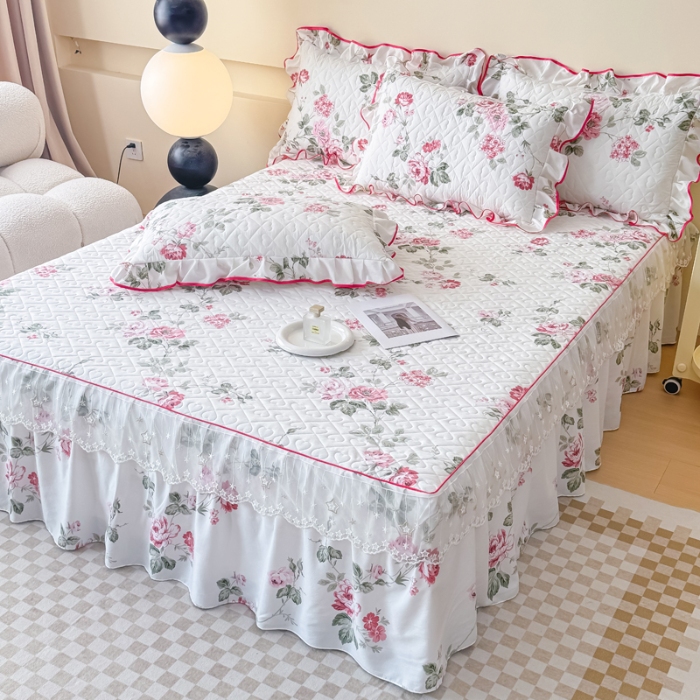 91家纺网 家纺一手货源 找家纺 （总）2025云朵棉多功能印花全夹棉床裙四件套 夹棉被套空调被蕾丝花边加棉床裙三件套枕套夏被单品