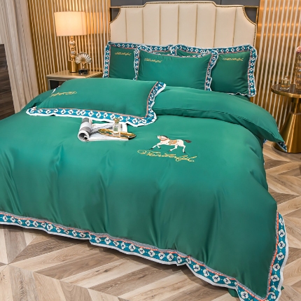 91家纺网 家纺一手货源 找家纺 （总）2025宽边数码印花水洗真丝绣花四件套 轻奢刺绣冰丝天丝套件