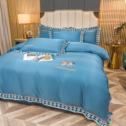 （总）2025宽边数码印花水洗真丝绣花四件套 轻奢刺绣冰丝天丝套件