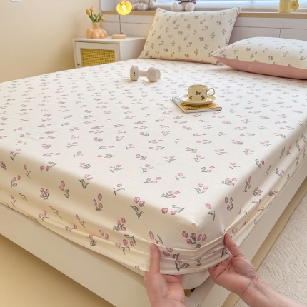 91家纺网 家纺一手货源 找家纺 （总）2025新款针织棉双层纱印花单床笠 床笠三件套