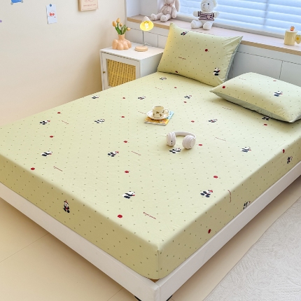 （总）2025新款针织棉双层纱印花单床笠 床笠三件套