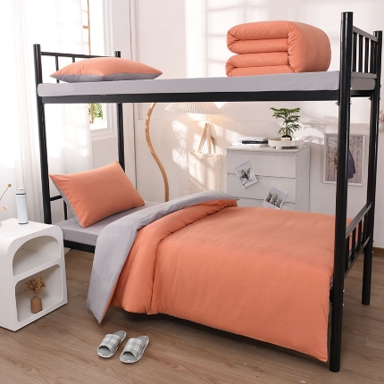 91家纺网 家纺一手货源 找家纺 （总）2025新款纯色双拼水洗棉大学生宿舍床上三件套被褥全套床品套件六件套