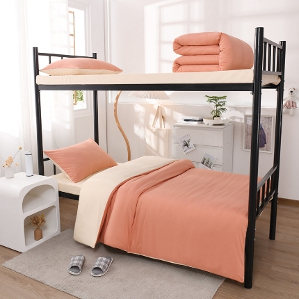 91家纺网 家纺一手货源 找家纺 （总）2025新款纯色双拼水洗棉大学生宿舍床上三件套被褥全套床品套件六件套