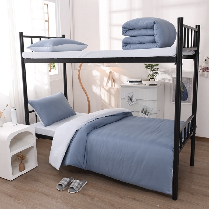 91家纺网 家纺一手货源 找家纺 （总）2025新款纯色双拼水洗棉大学生宿舍床上三件套被褥全套床品套件六件套