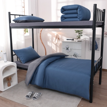 91家纺网 家纺一手货源 找家纺 （总）2025新款纯色双拼水洗棉大学生宿舍床上三件套被褥全套床品套件六件套