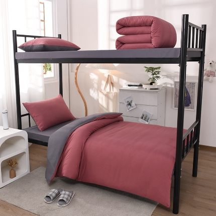 91家纺网 家纺一手货源 找家纺 （总）2025新款纯色双拼水洗棉大学生宿舍床上三件套被褥全套床品套件六件套