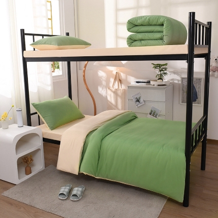 91家纺网 家纺一手货源 找家纺 （总）2025新款纯色双拼水洗棉大学生宿舍床上三件套被褥全套床品套件六件套