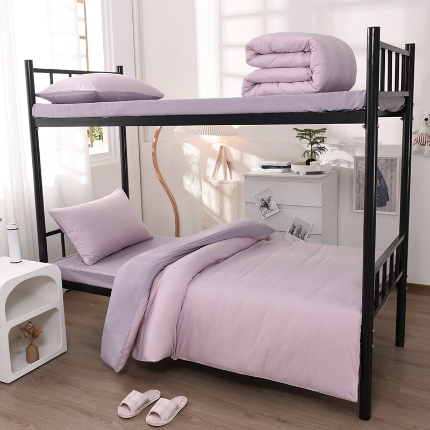 91家纺网 家纺一手货源 找家纺 （总）2025新款纯色双拼水洗棉大学生宿舍床上三件套被褥全套床品套件六件套