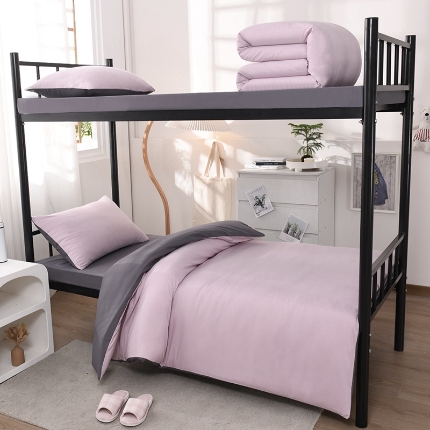 91家纺网 家纺一手货源 找家纺 （总）2025新款纯色双拼水洗棉大学生宿舍床上三件套被褥全套床品套件六件套