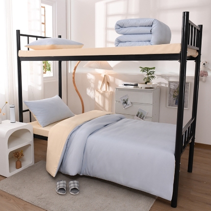 91家纺网 家纺一手货源 找家纺 （总）2025新款纯色双拼水洗棉大学生宿舍床上三件套被褥全套床品套件六件套