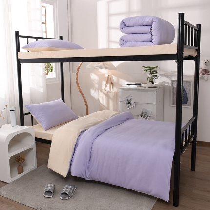 91家纺网 家纺一手货源 找家纺 （总）2025新款纯色双拼水洗棉大学生宿舍床上三件套被褥全套床品套件六件套