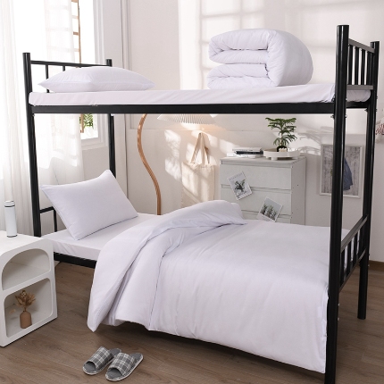 91家纺网 家纺一手货源 找家纺 （总）2025新款纯色双拼水洗棉大学生宿舍床上三件套被褥全套床品套件六件套