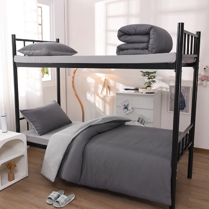 91家纺网 家纺一手货源 找家纺 （总）2025新款纯色双拼水洗棉大学生宿舍床上三件套被褥全套床品套件六件套