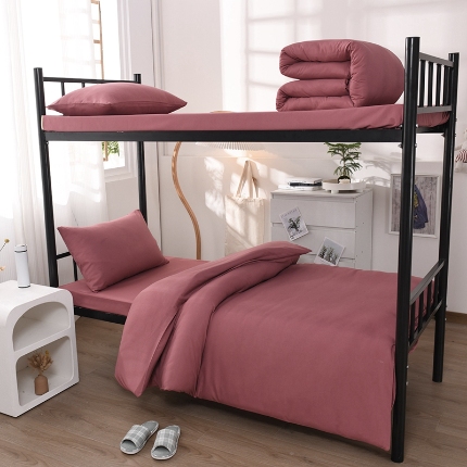 91家纺网 家纺一手货源 找家纺 （总）2025新款纯色双拼水洗棉大学生宿舍床上三件套被褥全套床品套件六件套