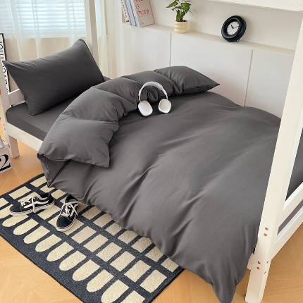 91家纺网 家纺一手货源 找家纺 （总）（总）2025新款纯色双拼水洗棉学生三件套六件套上下铺组合套装床品套件