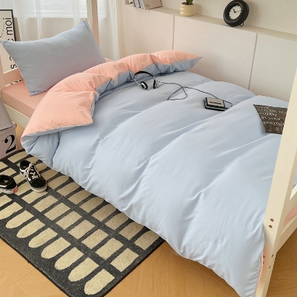 91家纺网 家纺一手货源 找家纺 （总）（总）2025新款纯色双拼水洗棉学生三件套六件套上下铺组合套装床品套件