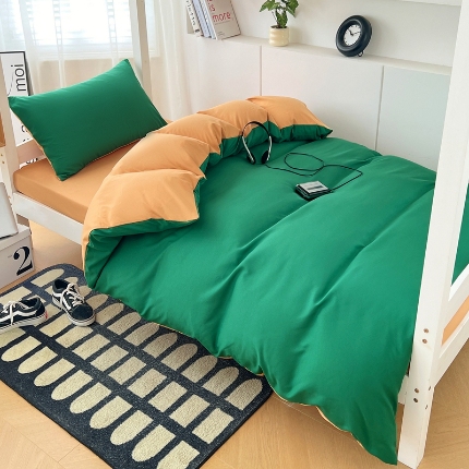 91家纺网 家纺一手货源 找家纺 （总）（总）2025新款纯色双拼水洗棉学生三件套六件套上下铺组合套装床品套件