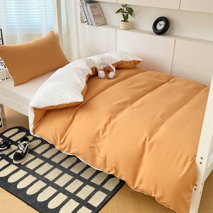 91家纺网 家纺一手货源 找家纺 （总）（总）2025新款纯色双拼水洗棉学生三件套六件套上下铺组合套装床品套件