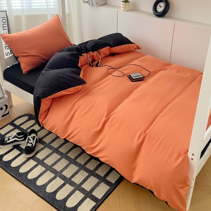 91家纺网 家纺一手货源 找家纺 （总）（总）2025新款纯色双拼水洗棉学生三件套六件套上下铺组合套装床品套件