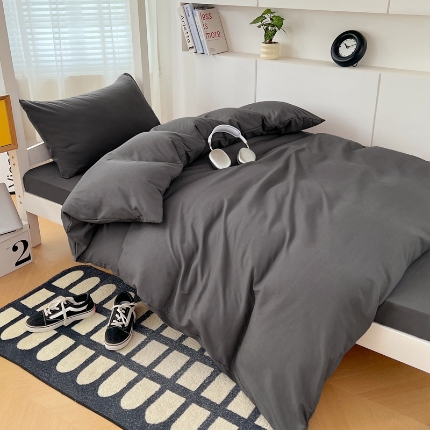 91家纺网 家纺一手货源 找家纺 2024新款水洗棉纯色简约三件套床上用品大学生宿舍寝室上下铺六件套