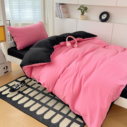 91家纺网 家纺一手货源 找家纺 2024新款水洗棉纯色简约三件套床上用品大学生宿舍寝室上下铺六件套