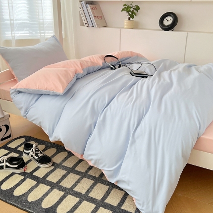 91家纺网 家纺一手货源 找家纺 2024新款水洗棉纯色简约三件套床上用品大学生宿舍寝室上下铺六件套
