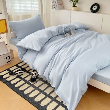 91家纺网 家纺一手货源 找家纺 2024新款水洗棉纯色简约三件套床上用品大学生宿舍寝室上下铺六件套