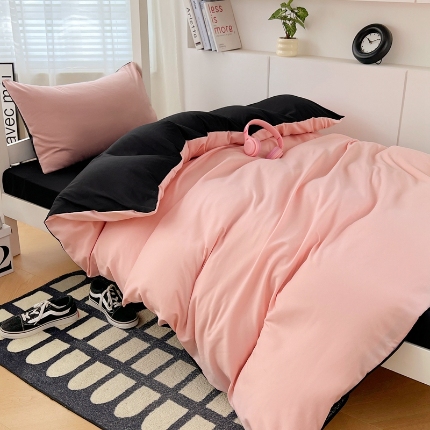 91家纺网 家纺一手货源 找家纺 2024新款水洗棉纯色简约三件套床上用品大学生宿舍寝室上下铺六件套