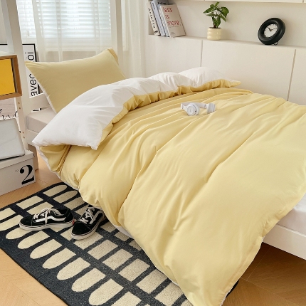 91家纺网 家纺一手货源 找家纺 2024新款水洗棉纯色简约三件套床上用品大学生宿舍寝室上下铺六件套