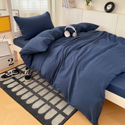 91家纺网 家纺一手货源 找家纺 2024新款水洗棉纯色简约三件套床上用品大学生宿舍寝室上下铺六件套