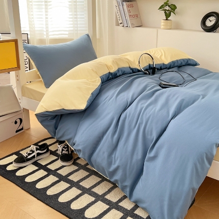 91家纺网 家纺一手货源 找家纺 2024新款水洗棉纯色简约三件套床上用品大学生宿舍寝室上下铺六件套