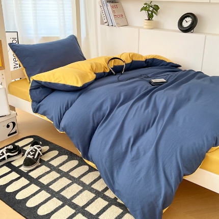 91家纺网 家纺一手货源 找家纺 2024新款水洗棉纯色简约三件套床上用品大学生宿舍寝室上下铺六件套