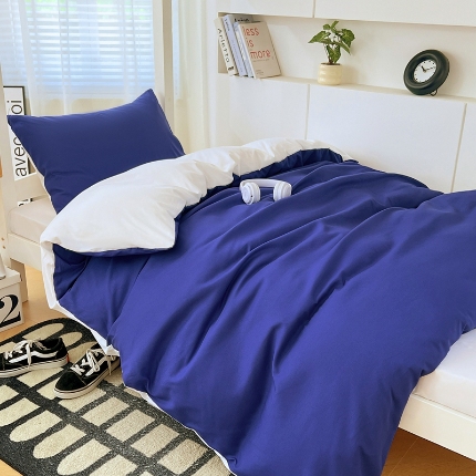 91家纺网 家纺一手货源 找家纺 2024新款水洗棉纯色简约三件套床上用品大学生宿舍寝室上下铺六件套