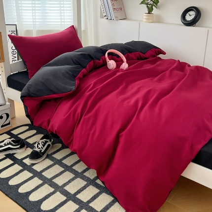 91家纺网 家纺一手货源 找家纺 2024新款水洗棉纯色简约三件套床上用品大学生宿舍寝室上下铺六件套