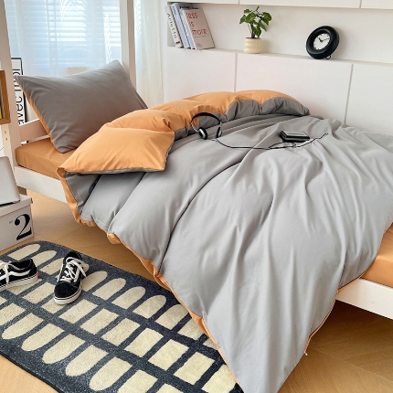 91家纺网 家纺一手货源 找家纺 2024新款水洗棉纯色简约三件套床上用品大学生宿舍寝室上下铺六件套