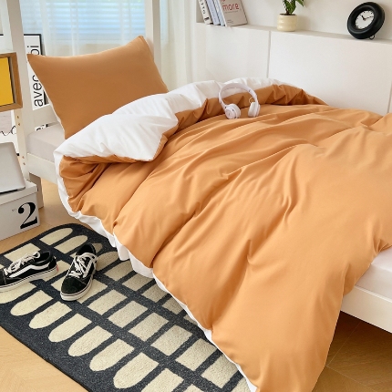 91家纺网 家纺一手货源 找家纺 2024新款水洗棉纯色简约三件套床上用品大学生宿舍寝室上下铺六件套