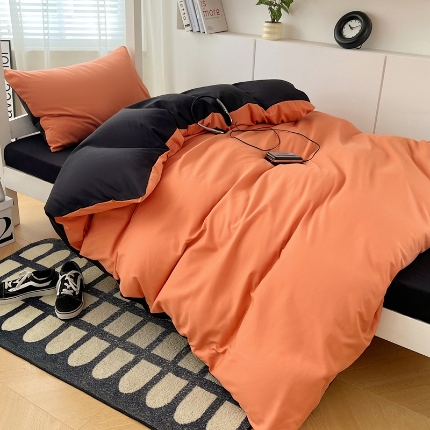 91家纺网 家纺一手货源 找家纺 2024新款水洗棉纯色简约三件套床上用品大学生宿舍寝室上下铺六件套