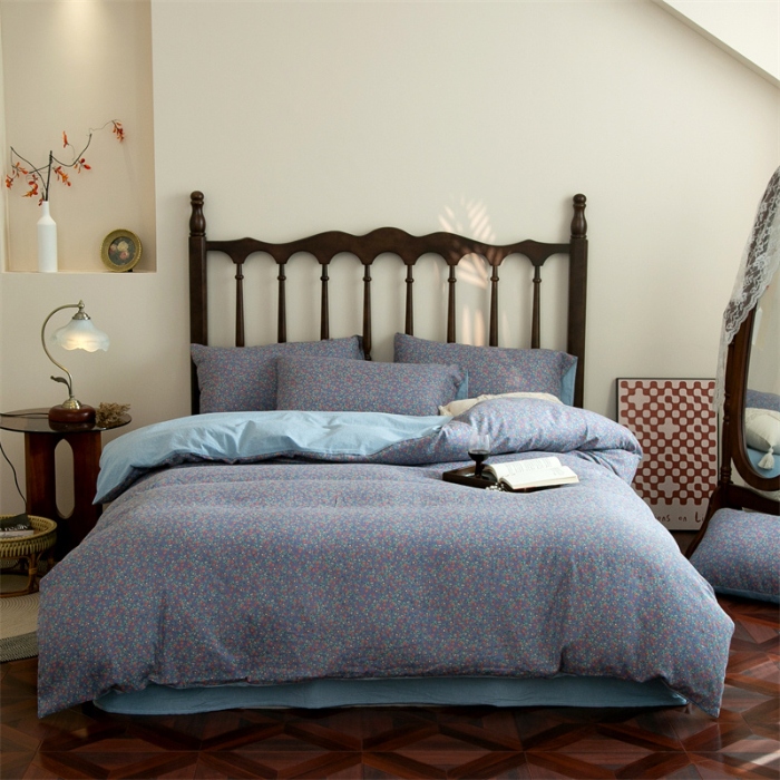 91家纺网 家纺一手货源 找家纺 （总）兰紫橙家纺 2025新款复古全棉纯棉双层纱印花四件套