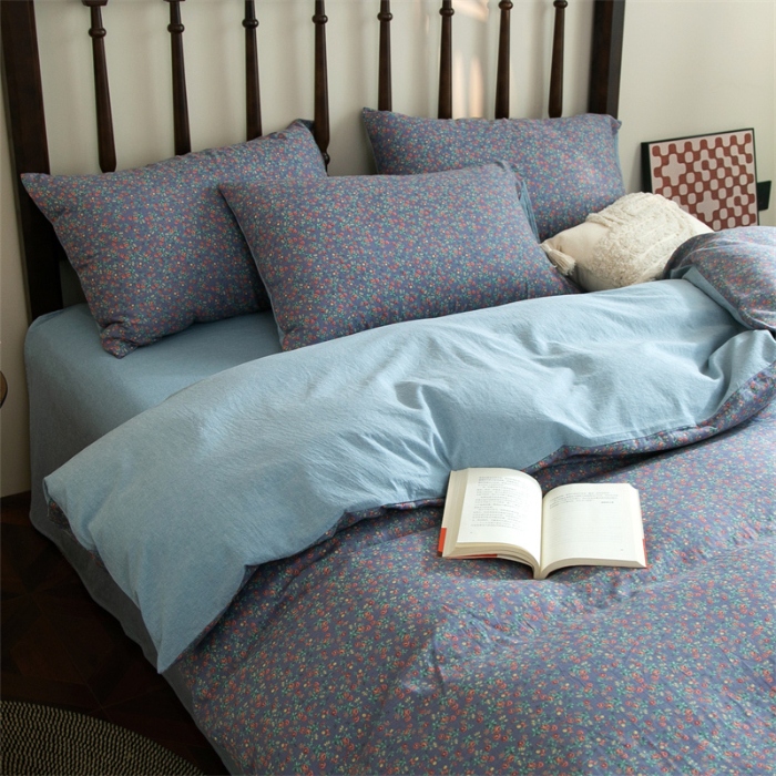 91家纺网 家纺一手货源 找家纺 （总）兰紫橙家纺 2025新款复古全棉纯棉双层纱印花四件套