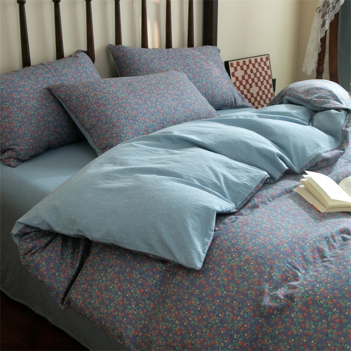 91家纺网 家纺一手货源 找家纺 （总）兰紫橙家纺 2025新款复古全棉纯棉双层纱印花四件套