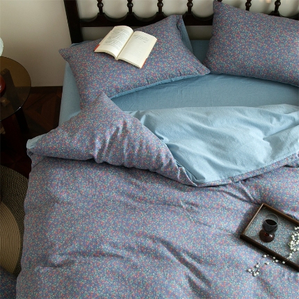 （总）兰紫橙家纺 2025新款复古全棉纯棉双层纱印花四件套