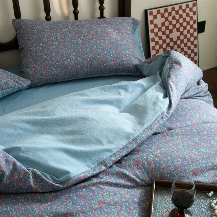 91家纺网 家纺一手货源 找家纺 （总）兰紫橙家纺 2025新款复古全棉纯棉双层纱印花四件套