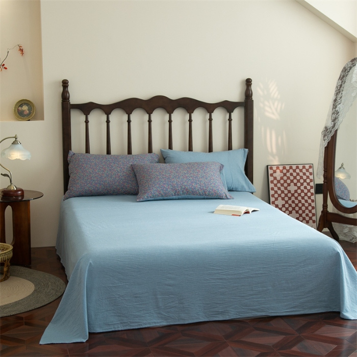 91家纺网 家纺一手货源 找家纺 （总）兰紫橙家纺 2025新款复古全棉纯棉双层纱印花四件套