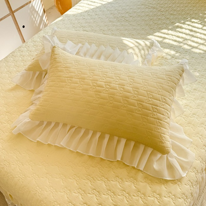 91家纺网 家纺一手货源 找家纺 漫布云家纺2025春夏新品韩版甜美公主风超柔水洗棉床盖四件套刺绣针织棉双层纱纯棉棉麻全棉少女心夹棉床裙款夏被款床盖四件套 幻蝶-嫩黄 