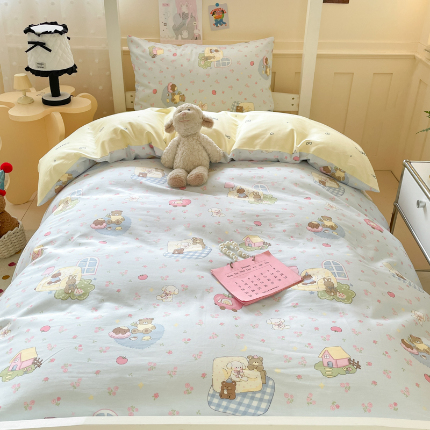 91家纺网 家纺一手货源 找家纺 （总）吉象家纺 2025新款12868高支密全棉印花学生季三件套